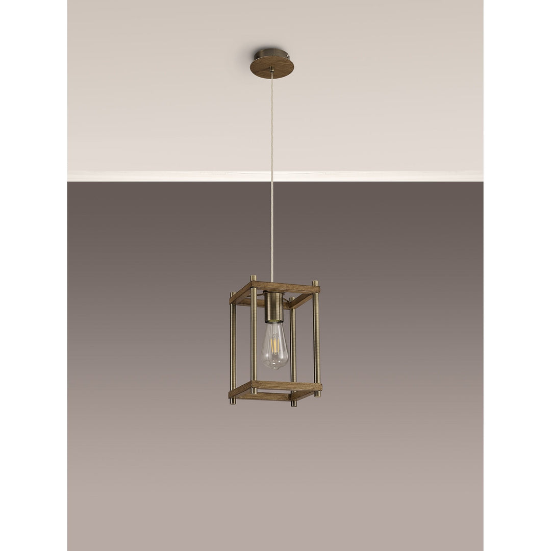 Nelson Lighting NL92579 Icart 1 Light Pendant Medium Oak Antique Brass