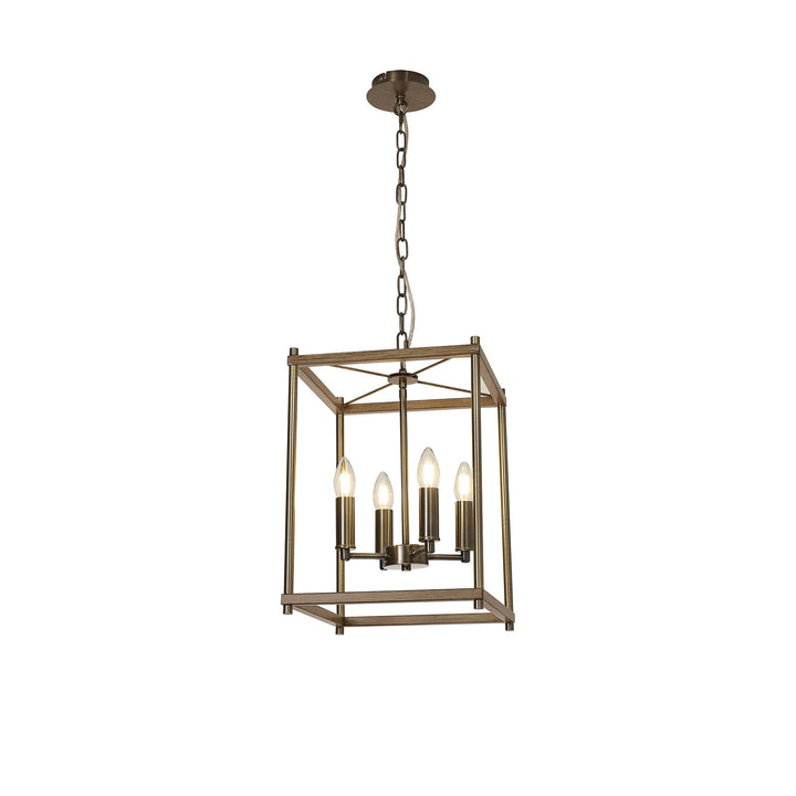 Nelson Lighting NL92589 Icart 4 Light Pendant Medium Oak Antique Brass