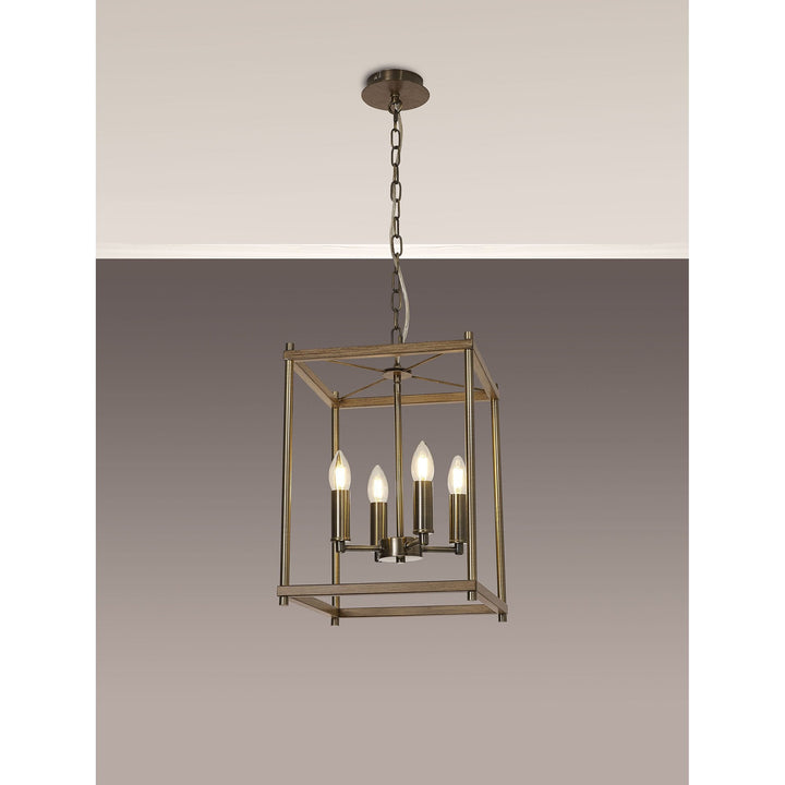 Nelson Lighting NL92589 Icart 4 Light Pendant Medium Oak Antique Brass