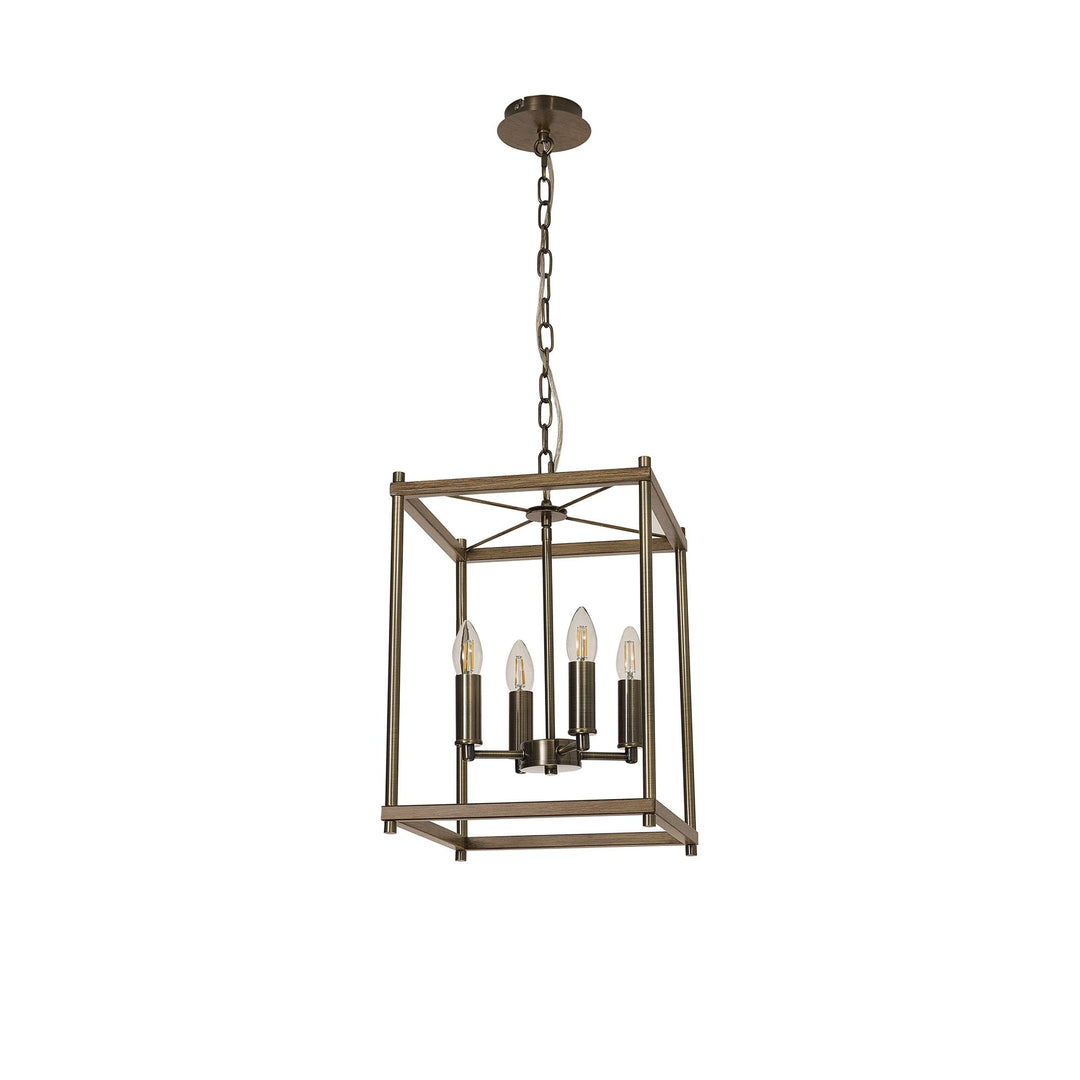 Nelson Lighting NL92589 Icart 4 Light Pendant Medium Oak Antique Brass