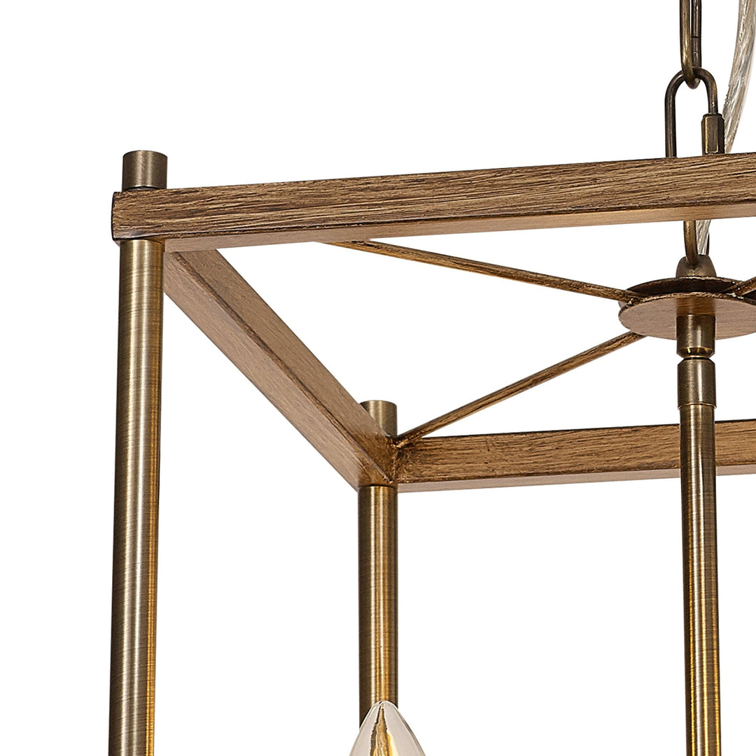 Nelson Lighting NL92589 Icart 4 Light Pendant Medium Oak Antique Brass