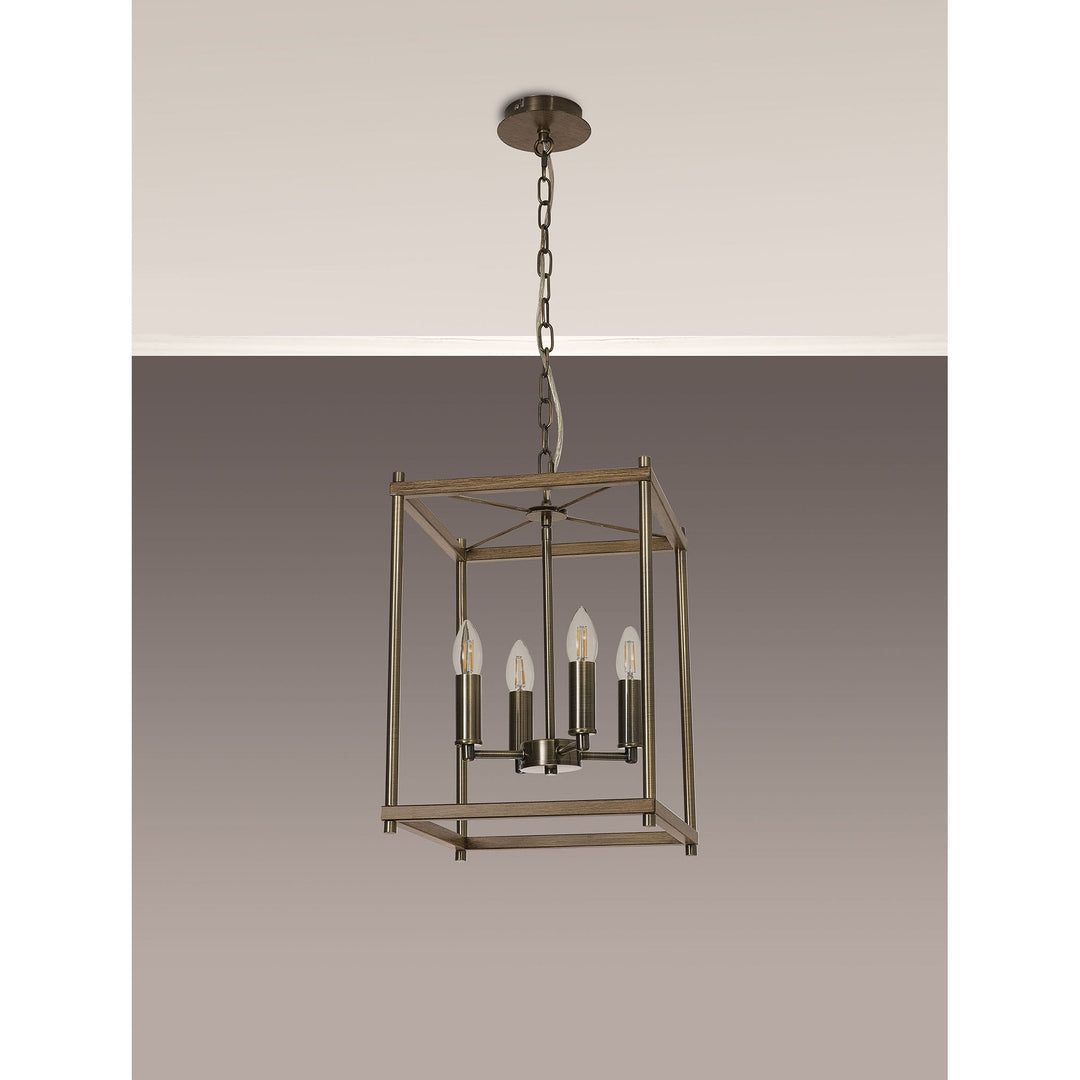 Nelson Lighting NL92589 Icart 4 Light Pendant Medium Oak Antique Brass