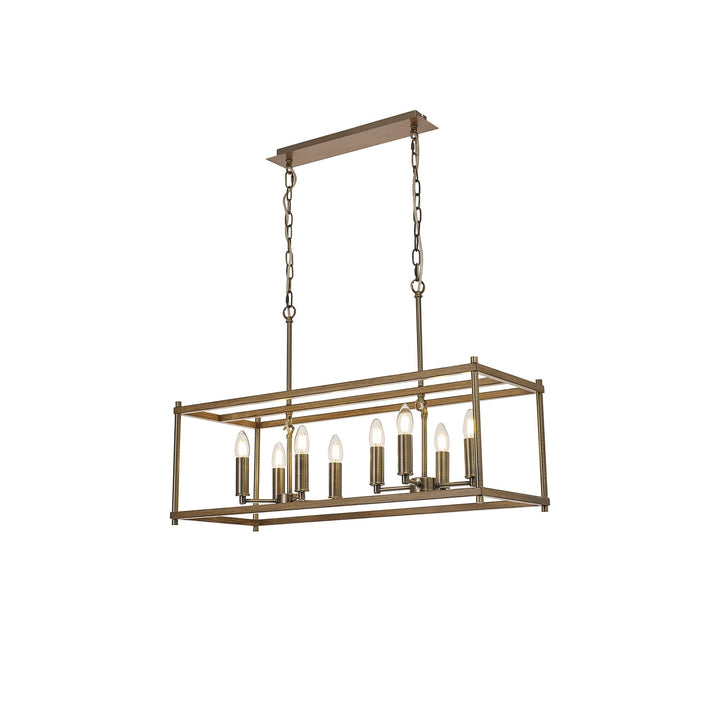 Nelson Lighting NL92599 Icart 8 Light Linear Pendant Medium Oak Antique Brass