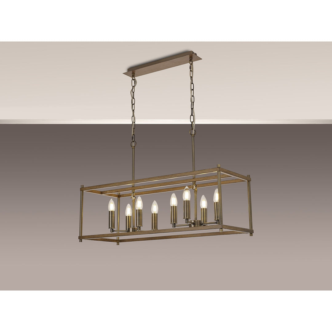 Nelson Lighting NL92599 Icart 8 Light Linear Pendant Medium Oak Antique Brass