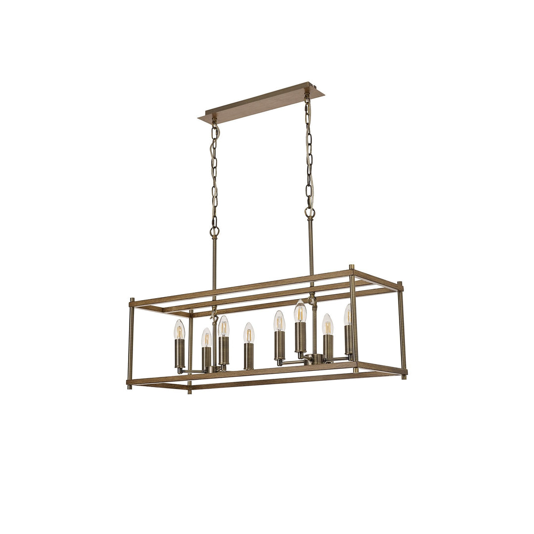 Nelson Lighting NL92599 Icart 8 Light Linear Pendant Medium Oak Antique Brass