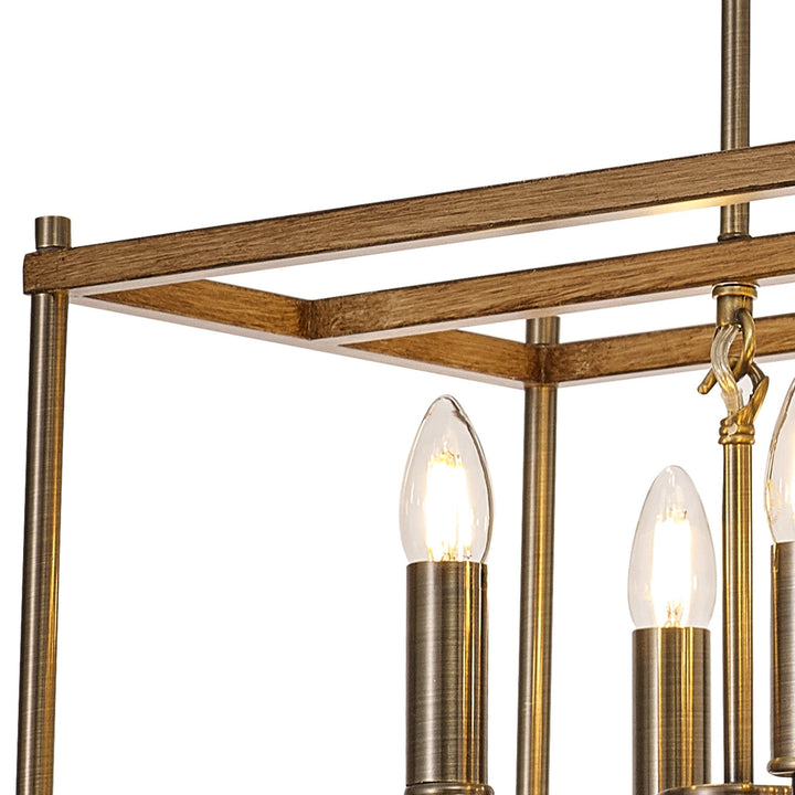 Nelson Lighting NL92599 Icart 8 Light Linear Pendant Medium Oak Antique Brass