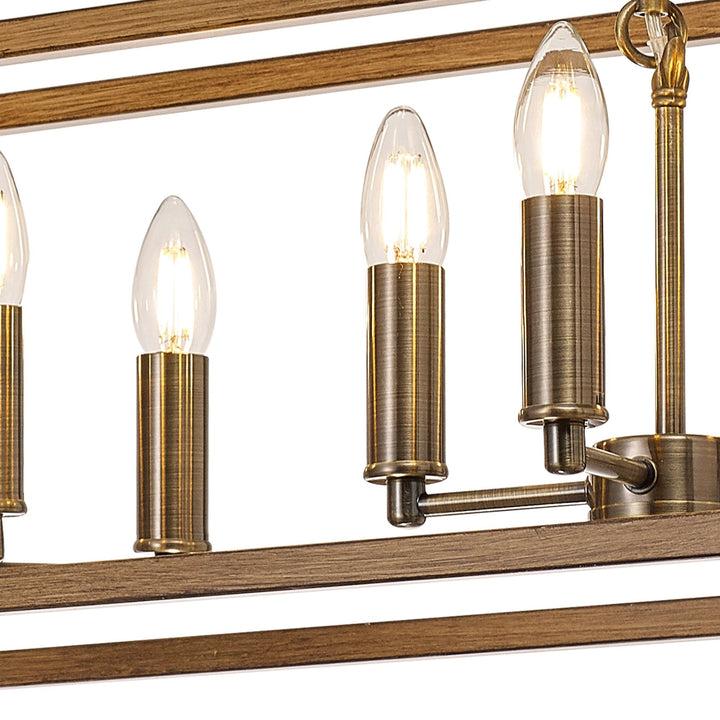 Nelson Lighting NL92599 Icart 8 Light Linear Pendant Medium Oak Antique Brass