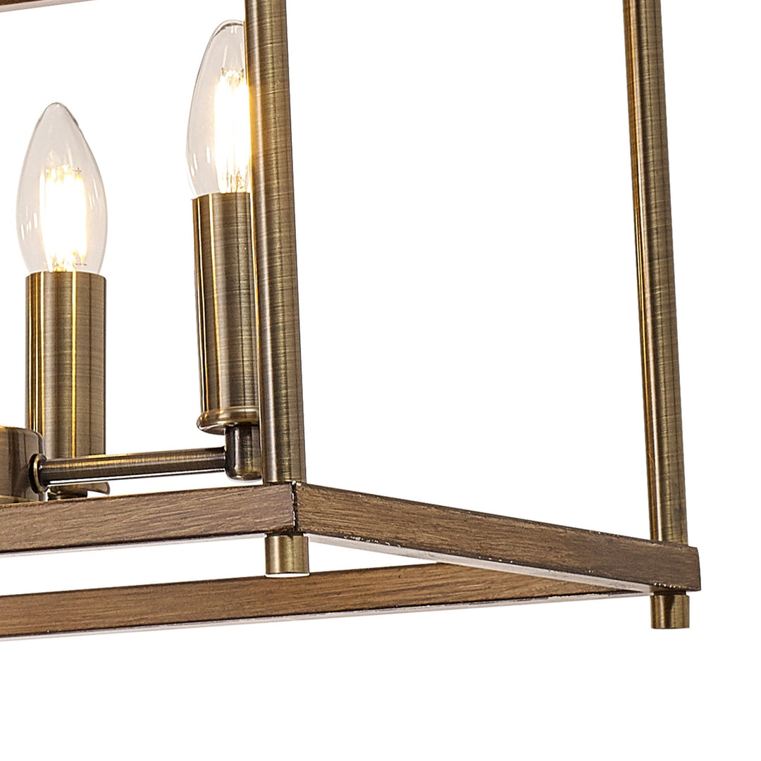 Nelson Lighting NL92599 Icart 8 Light Linear Pendant Medium Oak Antique Brass