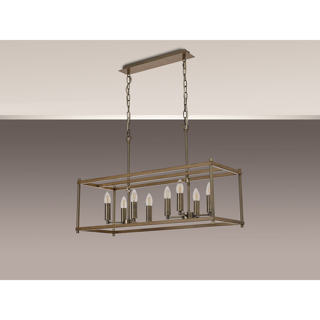 Nelson Lighting NL92599 Icart 8 Light Linear Pendant Medium Oak Antique Brass