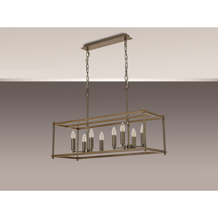 Nelson Lighting NL92599 Icart 8 Light Linear Pendant Medium Oak Antique Brass