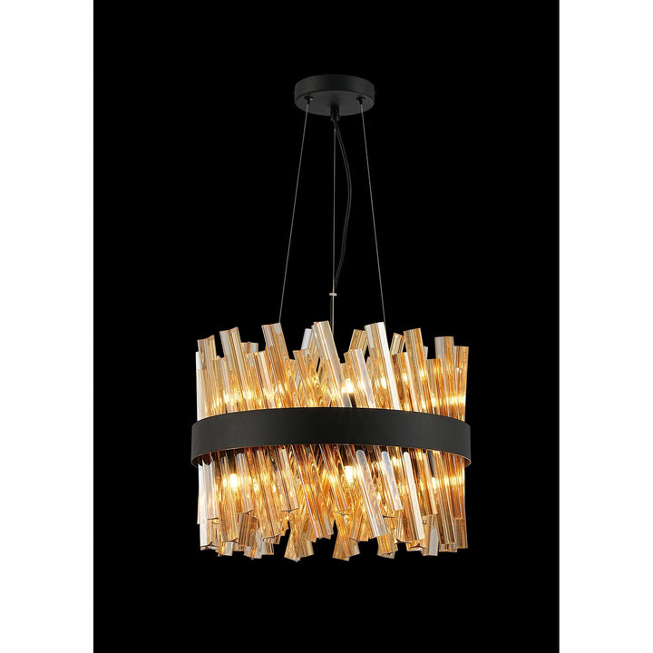 Nelson Lighting NL9498BL/AM9 Kaffer 10 Light Round Pendant Satin Black Amber