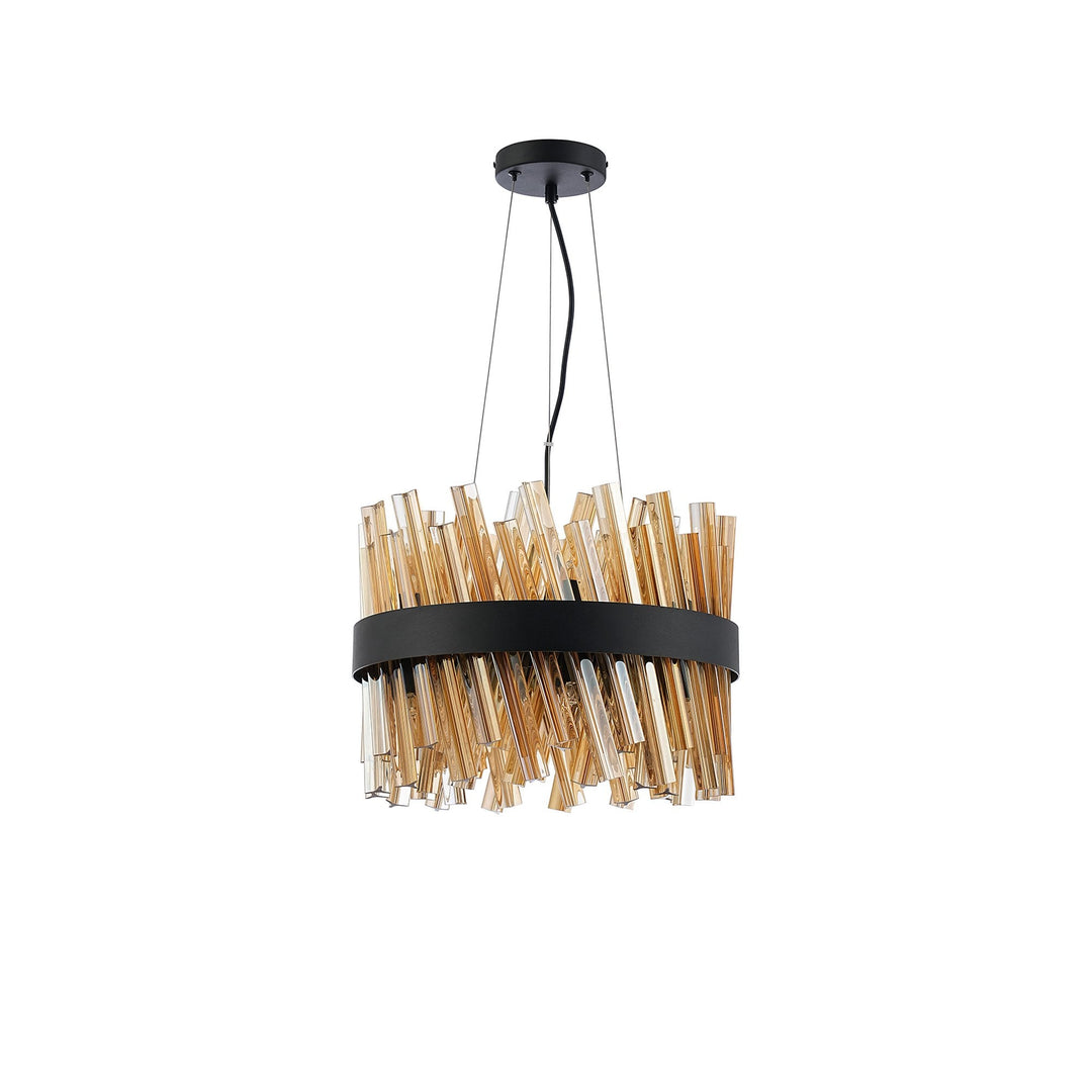 Nelson Lighting NL9498BL/AM9 Kaffer 10 Light Round Pendant Satin Black Amber