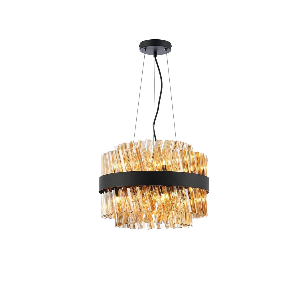 Nelson Lighting NL9498BL/AM9 Kaffer 10 Light Round Pendant Satin Black Amber