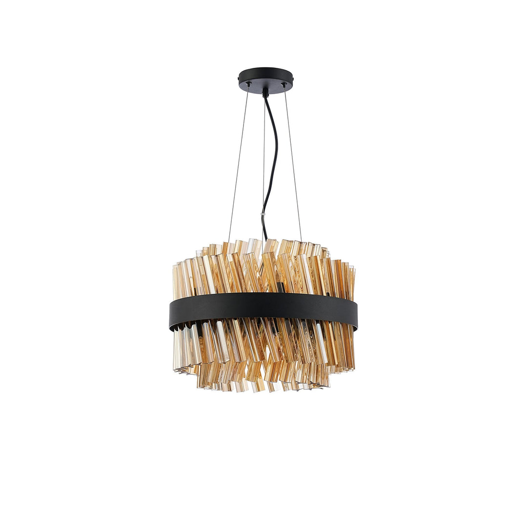 Nelson Lighting NL9498BL/AM9 Kaffer 10 Light Round Pendant Satin Black Amber