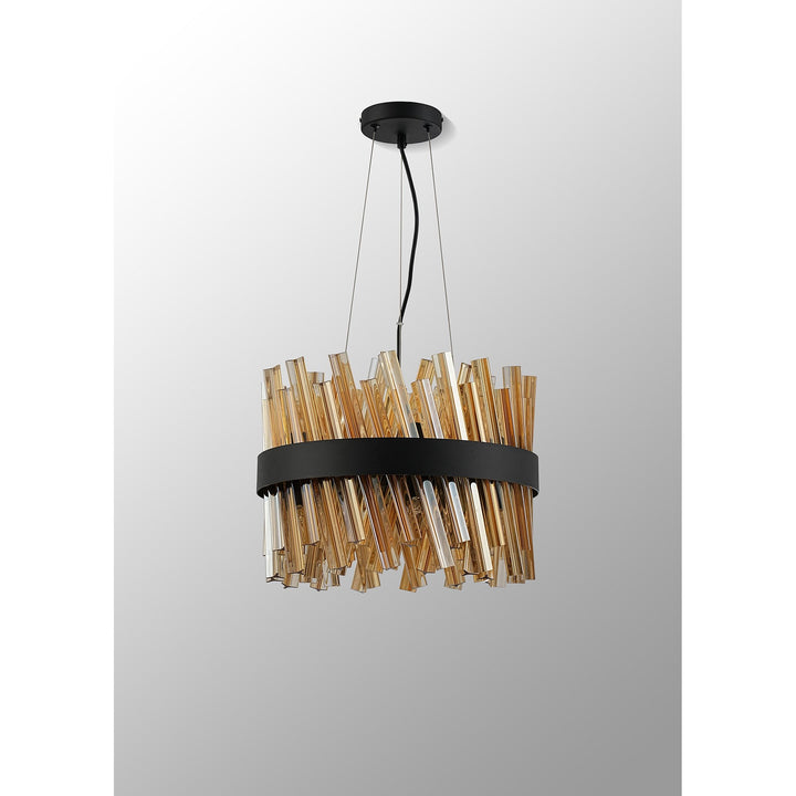 Nelson Lighting NL9498BL/AM9 Kaffer 10 Light Round Pendant Satin Black Amber