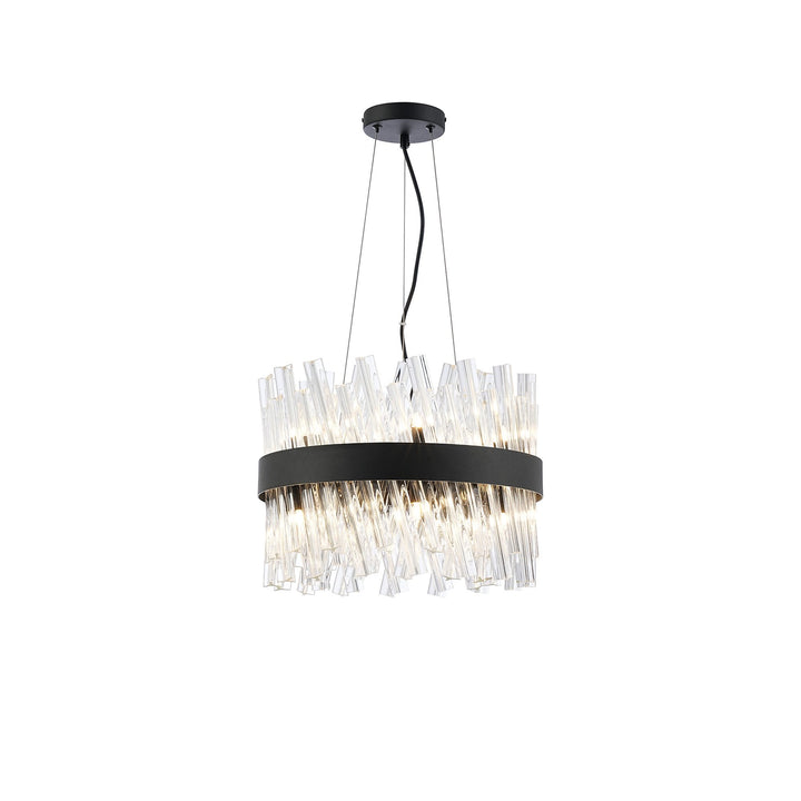 Nelson Lighting NL9498BL/CL9 Kaffer 10 Light Round Pendant Satin Black Clear