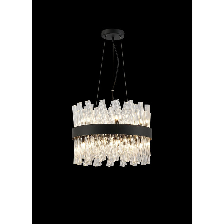 Nelson Lighting NL9498BL/CL9 Kaffer 10 Light Round Pendant Satin Black Clear