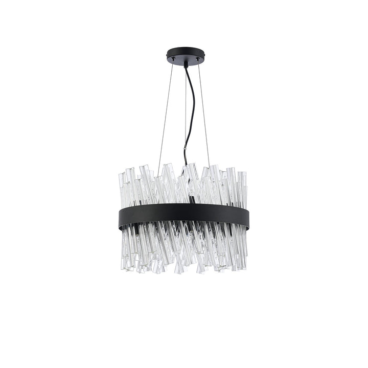 Nelson Lighting NL9498BL/CL9 Kaffer 10 Light Round Pendant Satin Black Clear