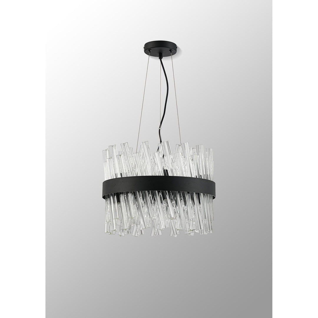 Nelson Lighting NL9498BL/CL9 Kaffer 10 Light Round Pendant Satin Black Clear