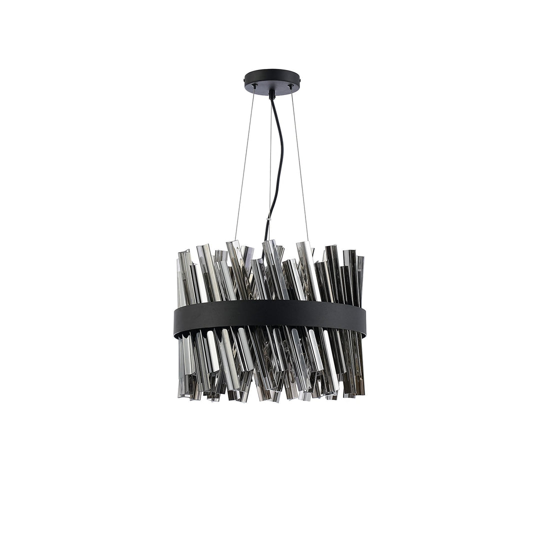 Nelson Lighting NL9498BL/SM9 Kaffer 10 Light Round Pendant Satin Black Smoke