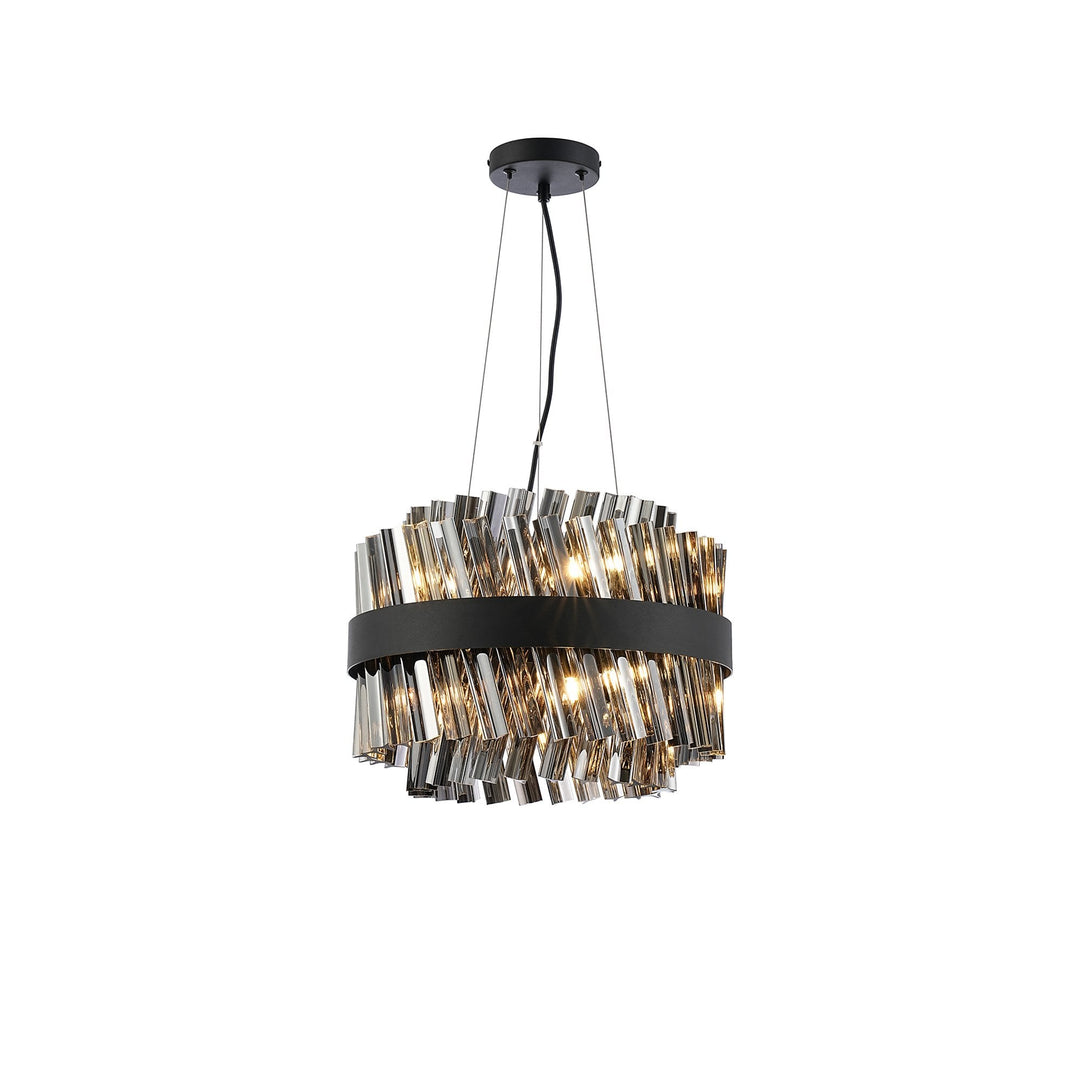 Nelson Lighting NL9498BL/SM9 Kaffer 10 Light Round Pendant Satin Black Smoke