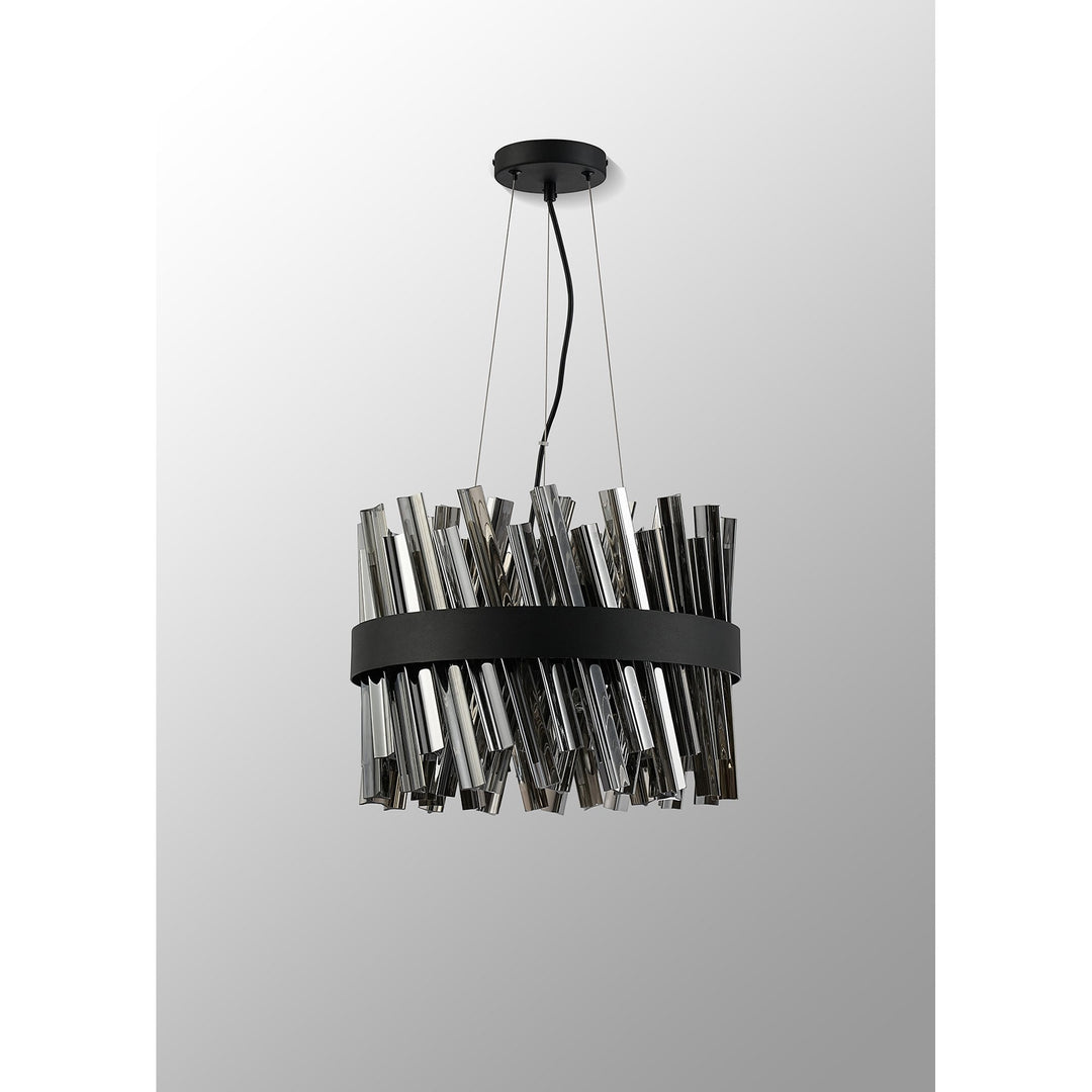 Nelson Lighting NL9498BL/SM9 Kaffer 10 Light Round Pendant Satin Black Smoke