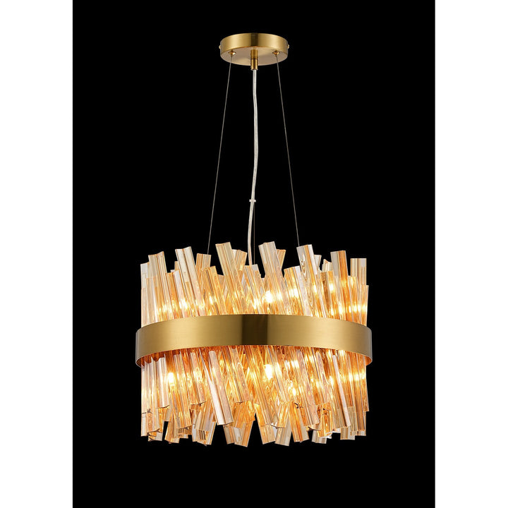 Nelson Lighting NL9498BR/AM9 Kaffer 10 Light Round Pendant Brass Amber