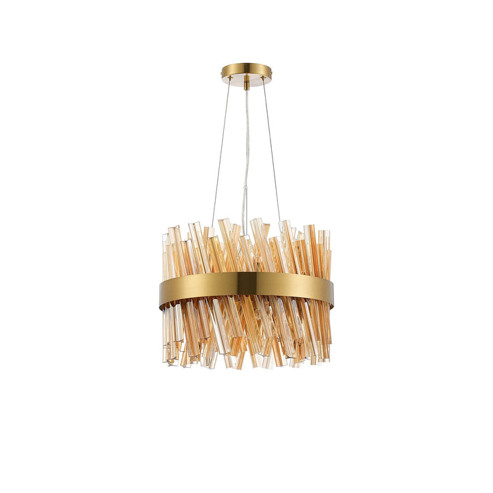 Nelson Lighting NL9498BR/AM9 Kaffer 10 Light Round Pendant Brass Amber