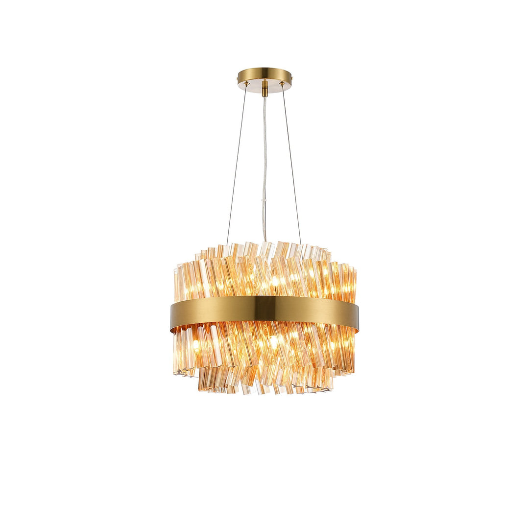 Nelson Lighting NL9498BR/AM9 Kaffer 10 Light Round Pendant Brass Amber