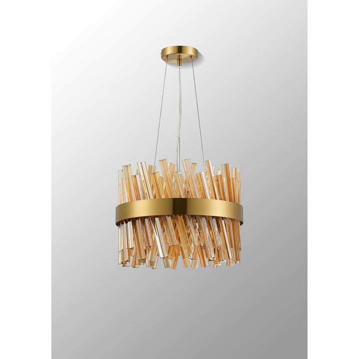 Nelson Lighting NL9498BR/AM9 Kaffer 10 Light Round Pendant Brass Amber