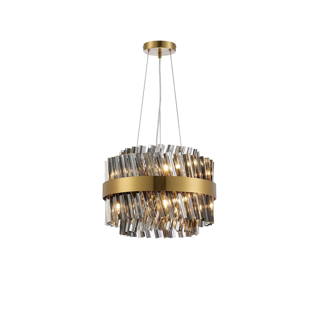 Nelson Lighting NL9498BR/SM9 Kaffer 10 Light Round Pendant Brass Smoke