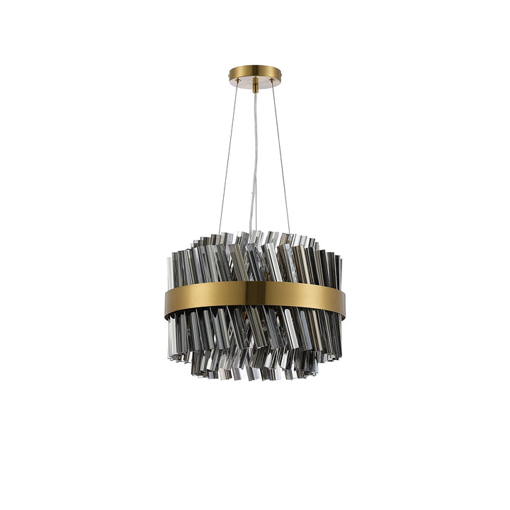 Nelson Lighting NL9498BR/SM9 Kaffer 10 Light Round Pendant Brass Smoke