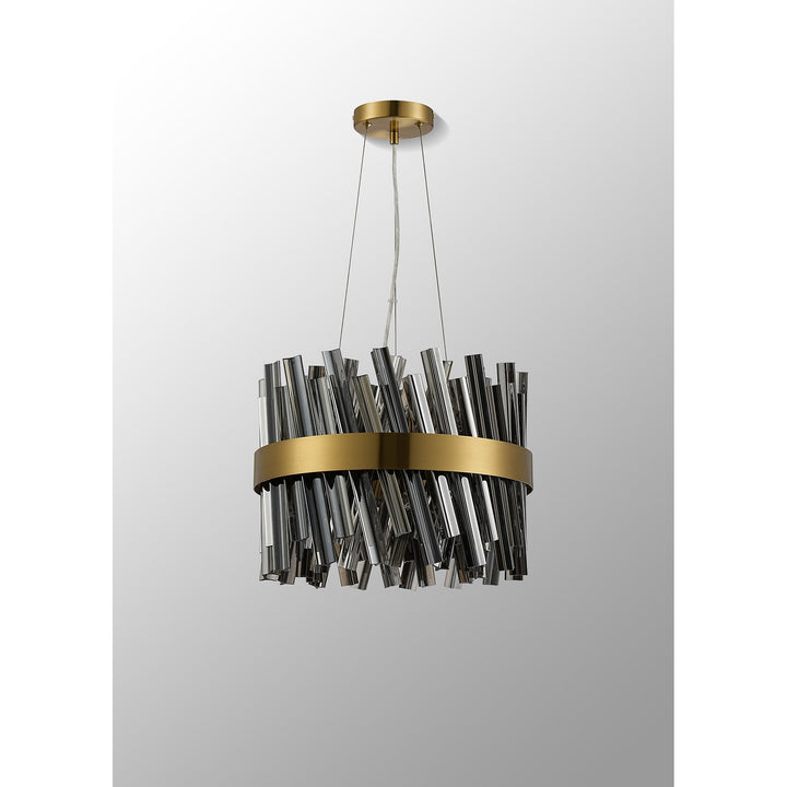 Nelson Lighting NL9498BR/SM9 Kaffer 10 Light Round Pendant Brass Smoke