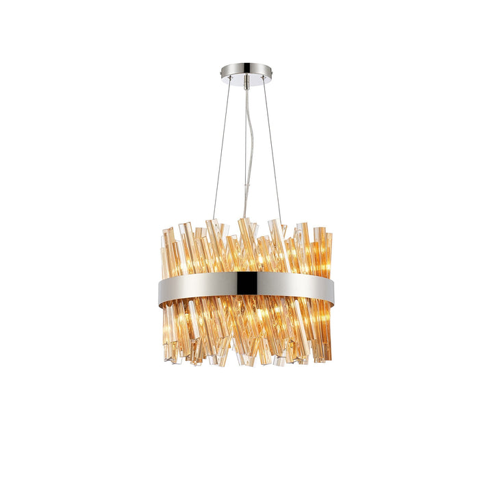 Nelson Lighting NL9498PN/AM9 Kaffer 10 Light Round Pendant Polished Nickel Amber