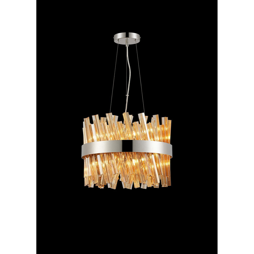 Nelson Lighting NL9498PN/AM9 Kaffer 10 Light Round Pendant Polished Nickel Amber