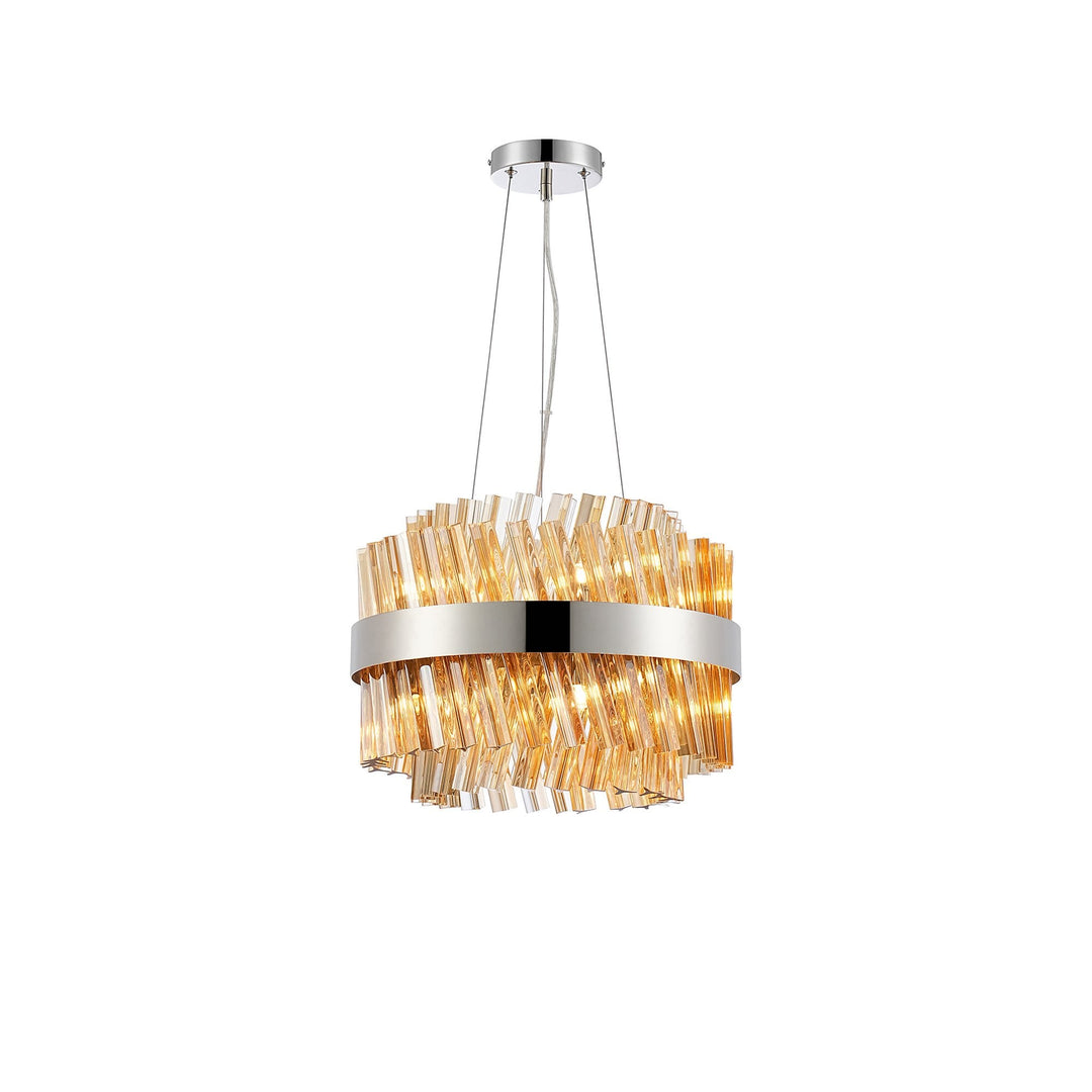 Nelson Lighting NL9498PN/AM9 Kaffer 10 Light Round Pendant Polished Nickel Amber