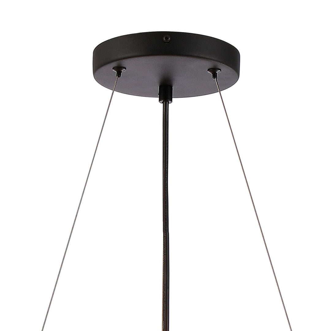 Nelson Lighting NL9500BL/AM9 Kaffer | 18 Light Round Pendant | Satin Black with Amber Glass