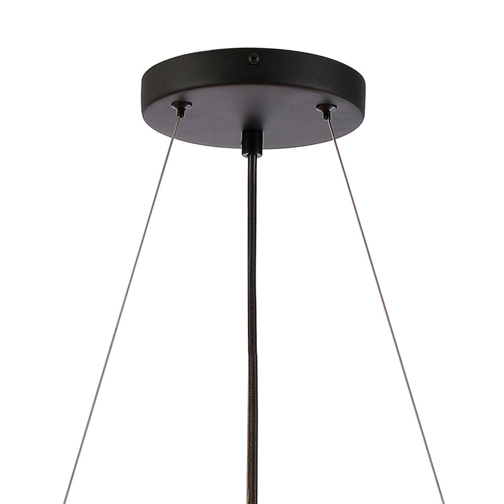 Nelson Lighting NL9500BL/AM9 Kaffer | 18 Light Round Pendant | Satin Black with Amber Glass