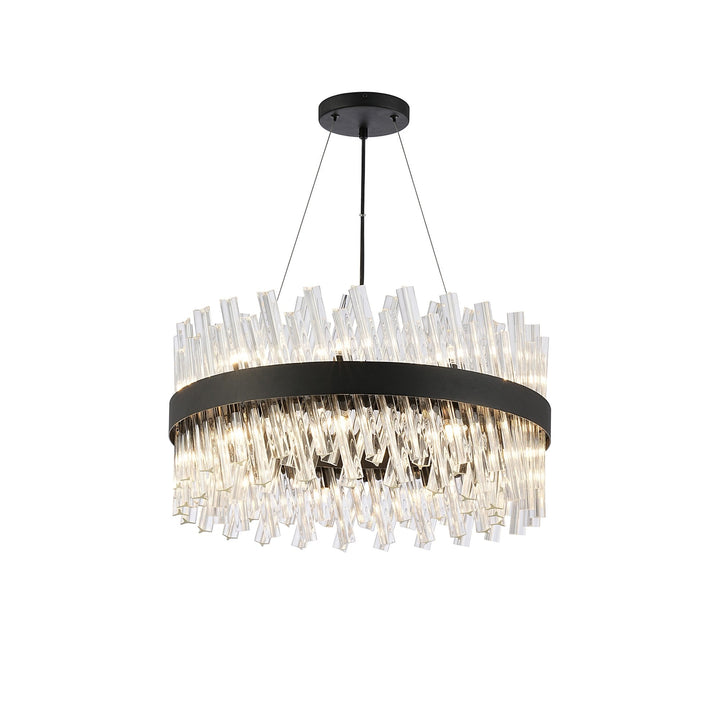 Nelson Lighting NL9500BL/CL9 Kaffer 18 Light Round Pendant Satin Black Clear