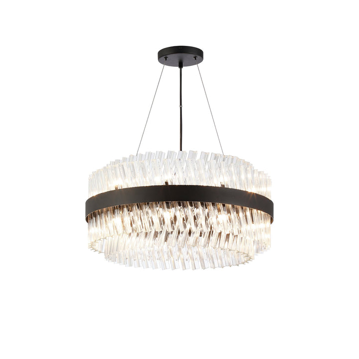 Nelson Lighting NL9500BL/CL9 Kaffer 18 Light Round Pendant Satin Black Clear