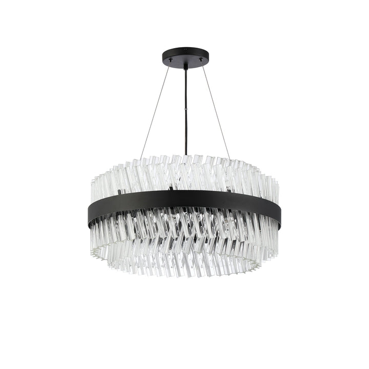 Nelson Lighting NL9500BL/CL9 Kaffer 18 Light Round Pendant Satin Black Clear