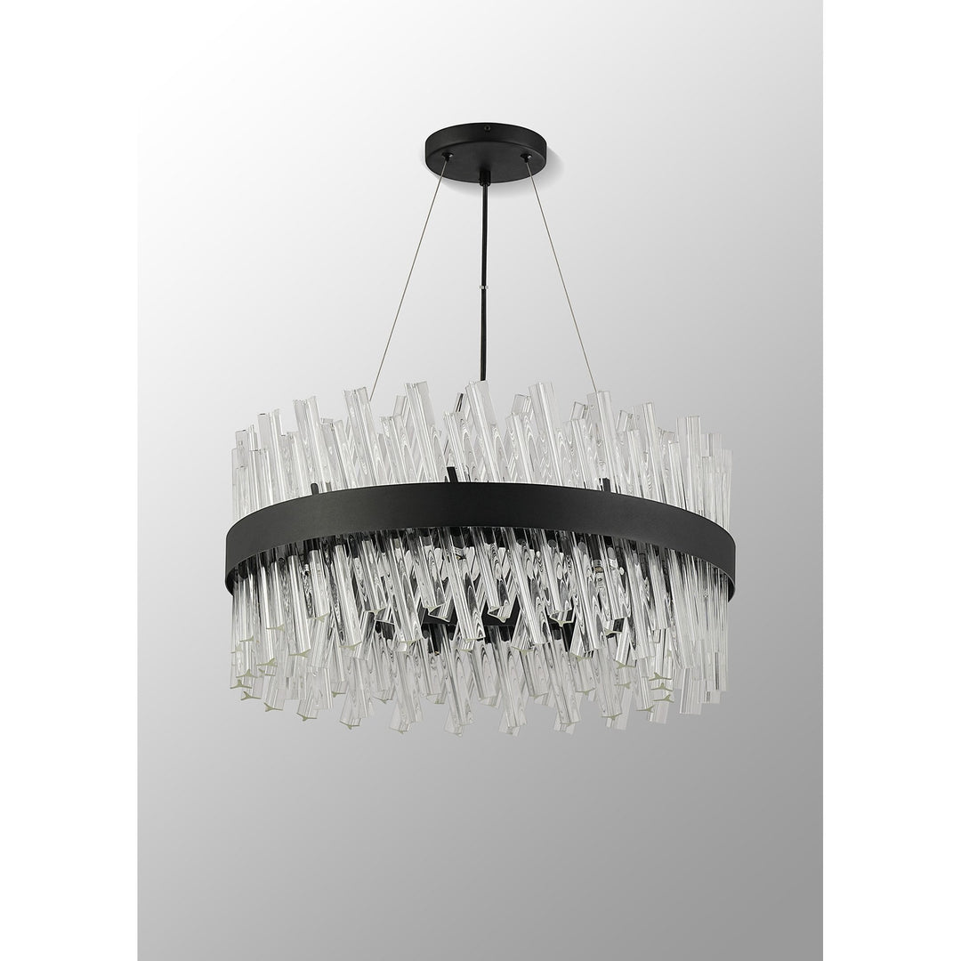 Nelson Lighting NL9500BL/CL9 Kaffer 18 Light Round Pendant Satin Black Clear