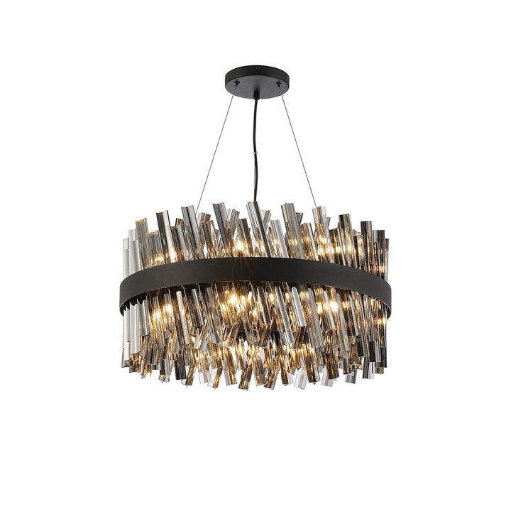 Nelson Lighting NL9500BL/SM9 Kaffer 18 Light Round Pendant Satin Black Smoke