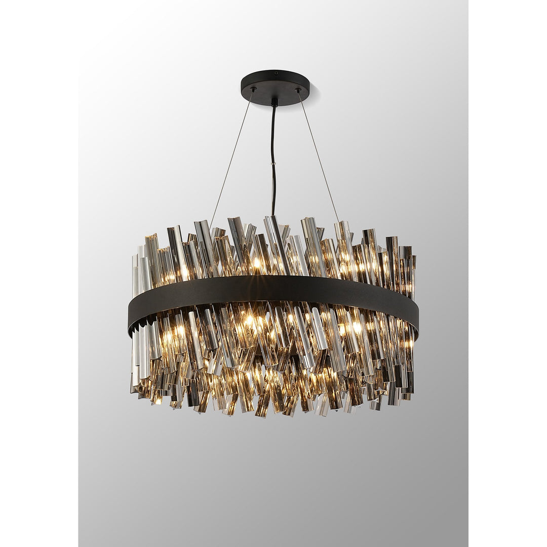 Nelson Lighting NL9500BL/SM9 Kaffer 18 Light Round Pendant Satin Black Smoke