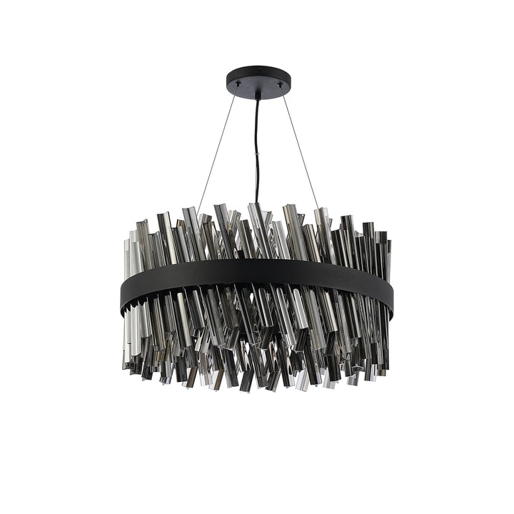 Nelson Lighting NL9500BL/SM9 Kaffer 18 Light Round Pendant Satin Black Smoke