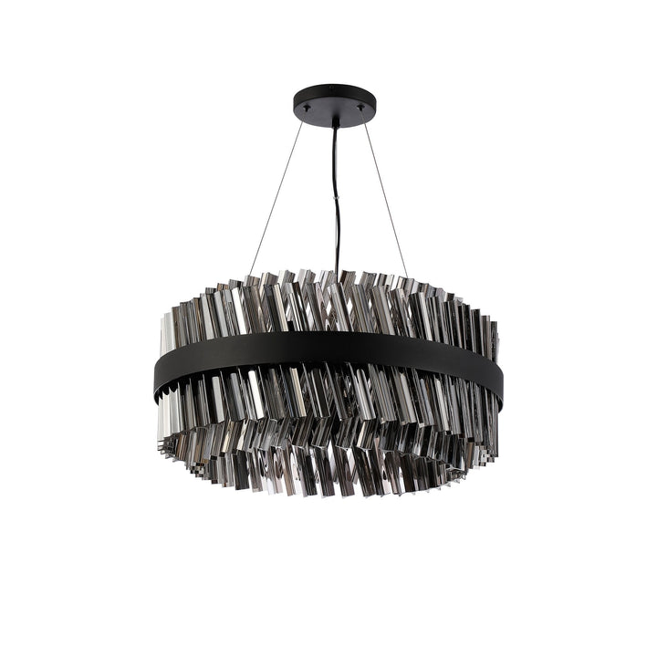 Nelson Lighting NL9500BL/SM9 Kaffer 18 Light Round Pendant Satin Black Smoke