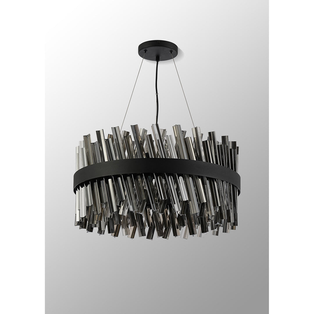 Nelson Lighting NL9500BL/SM9 Kaffer 18 Light Round Pendant Satin Black Smoke