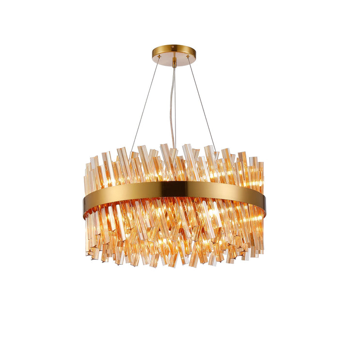 Nelson Lighting NL9500BR/AM9 Kaffer 18 Light Round Pendant Brass Amber