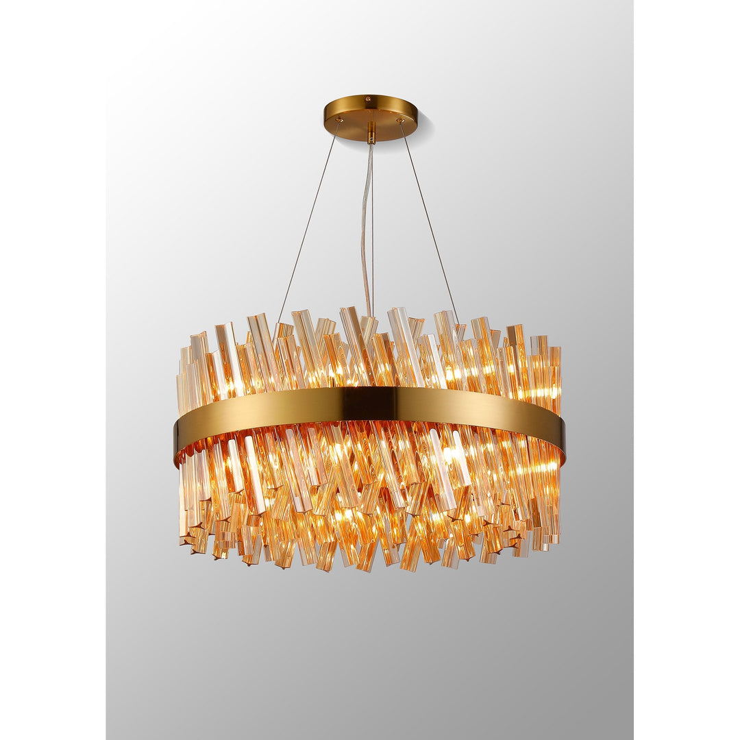 Nelson Lighting NL9500BR/AM9 Kaffer 18 Light Round Pendant Brass Amber