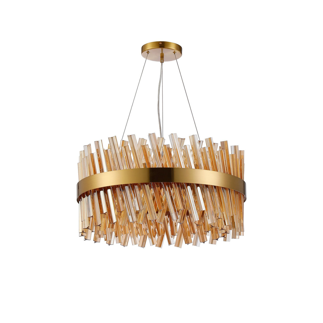 Nelson Lighting NL9500BR/AM9 Kaffer 18 Light Round Pendant Brass Amber